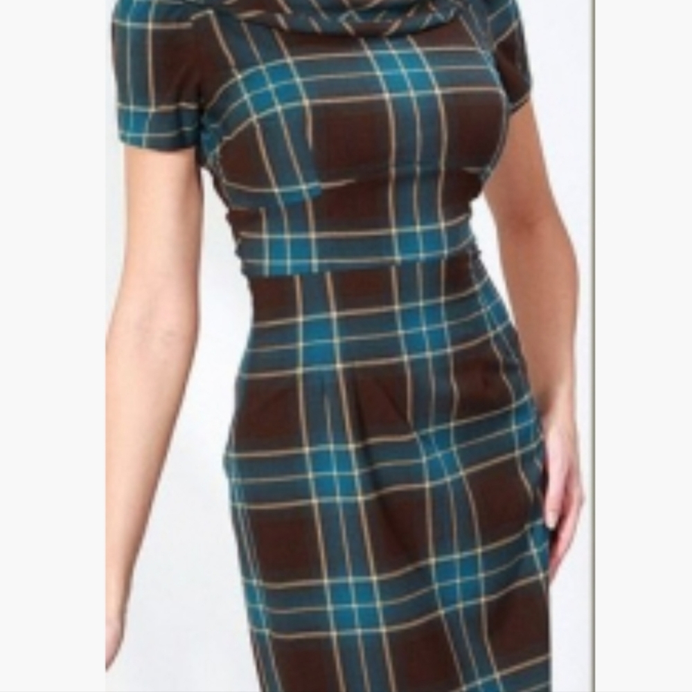 Stop Staring Alicia Estrada fitted, plaid pencil dress sz s